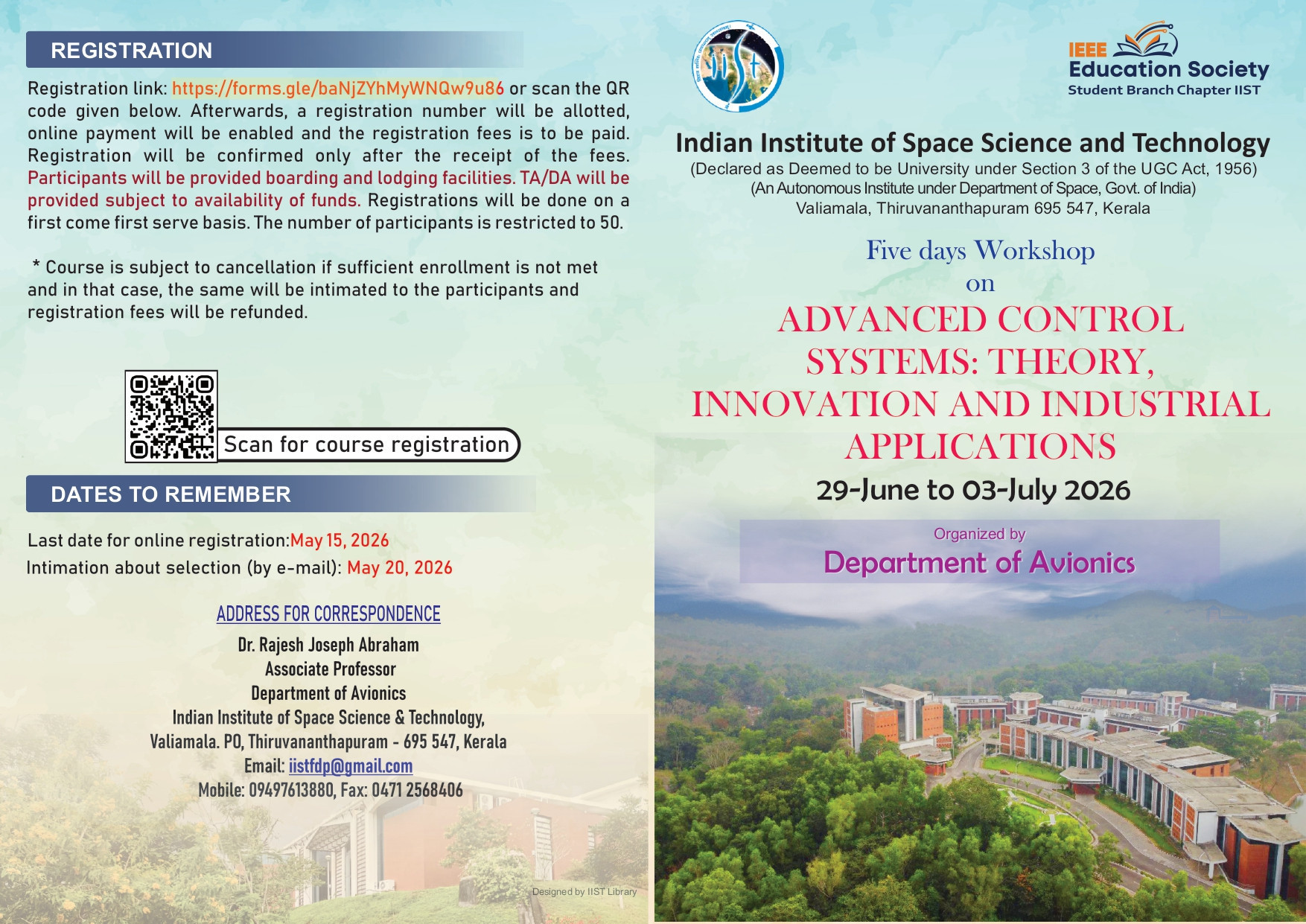 Workshop on Advanced Control Systems: Theory, Innovation, and Industrial Applications-29.06.26 to 03.07.26