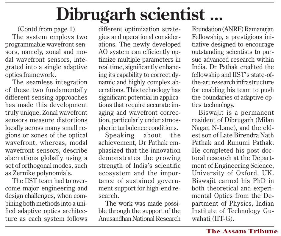Dr Biswajit Pathak and his team Leads Breakthrough in Advanced Optical Research