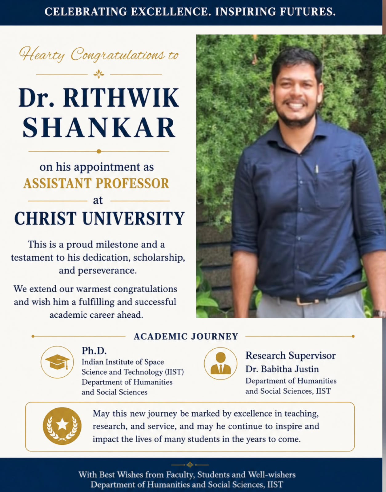 Hearty Congratulations to Dr Rithwik Shankar