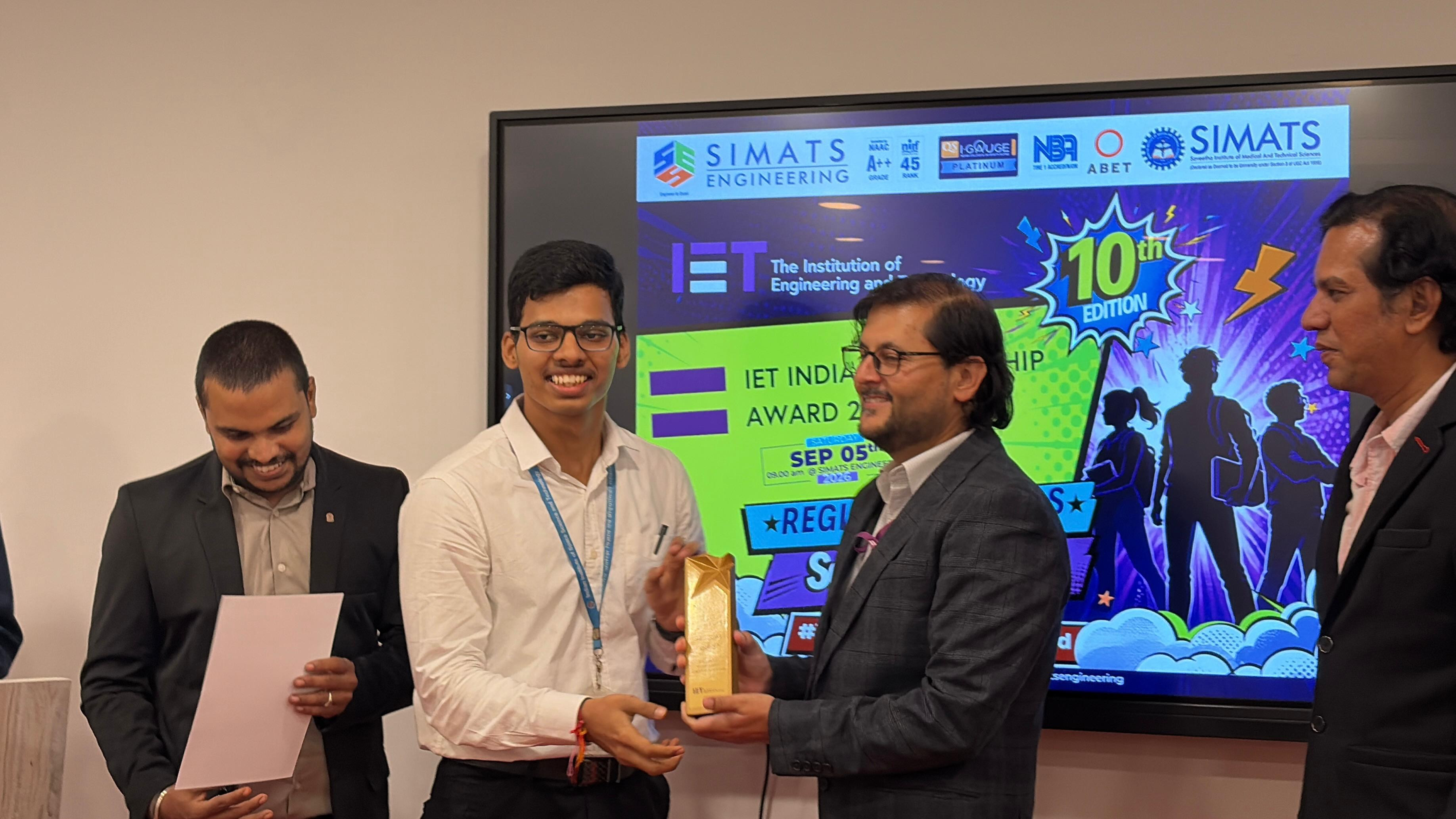 First Place in South 2 Regional Round of IET India Scholarship Award 2026