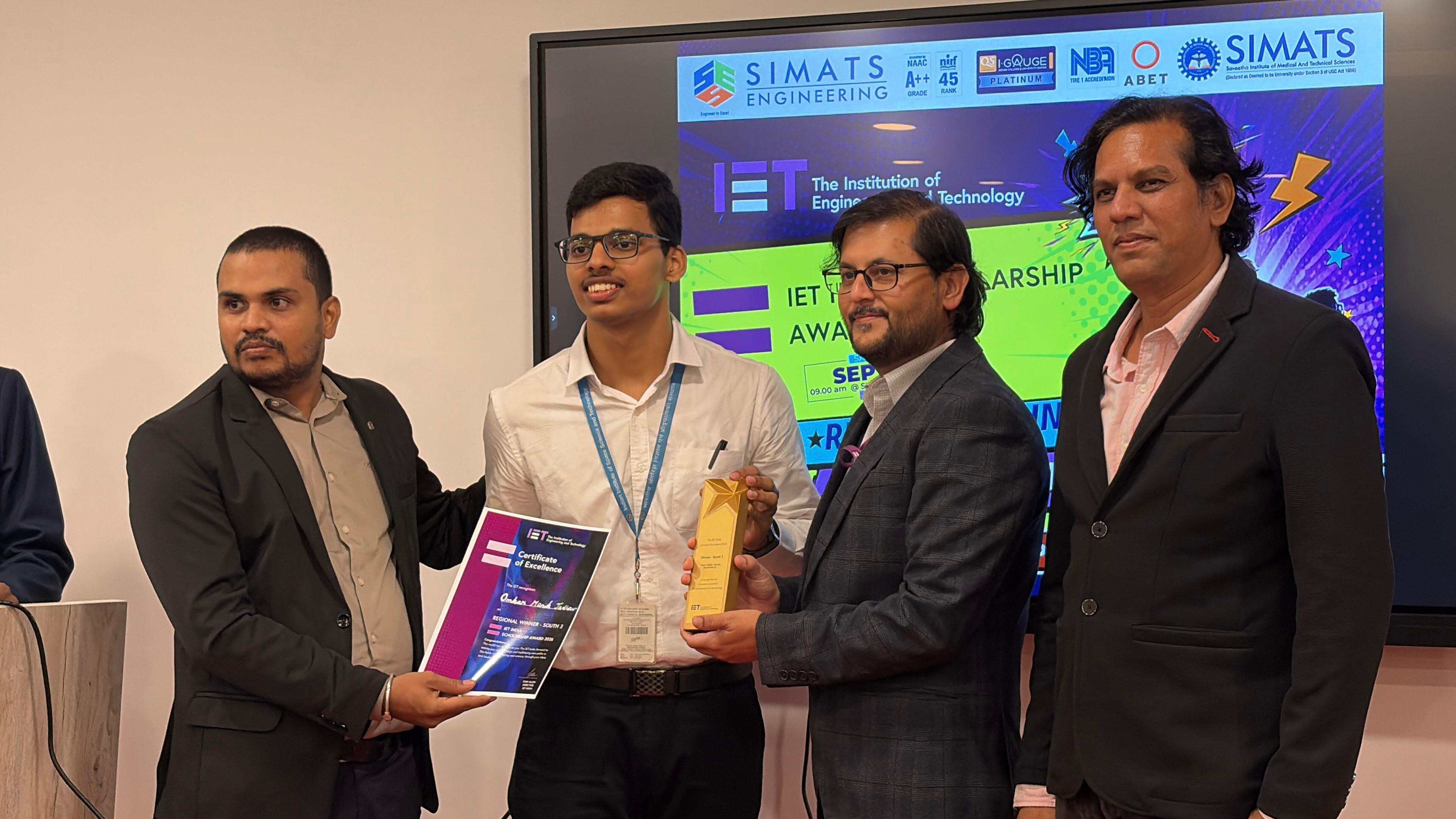 First Place in South 2 Regional Round of IET India Scholarship Award 2026
